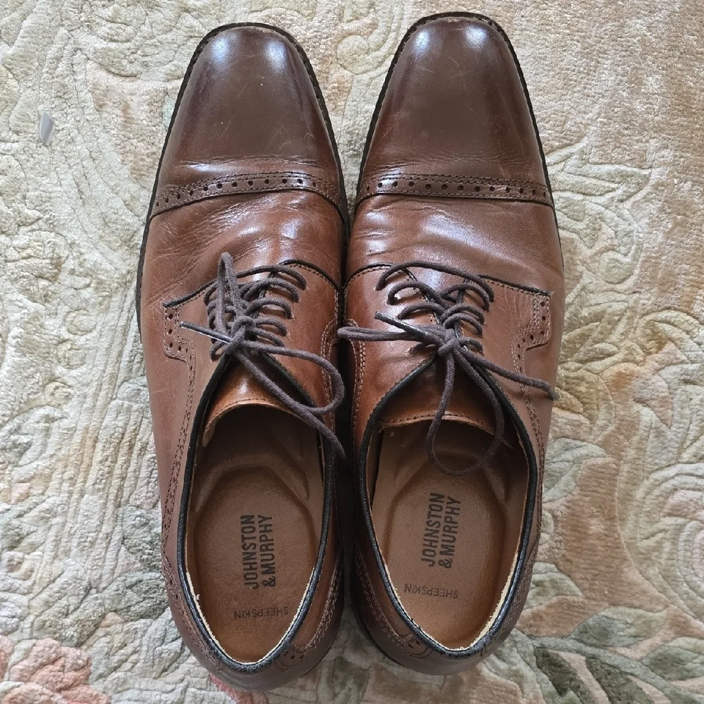 Johnston & Murphy shoes Men's Brown laced lace up Oxfords Size 9.5 9-1/2